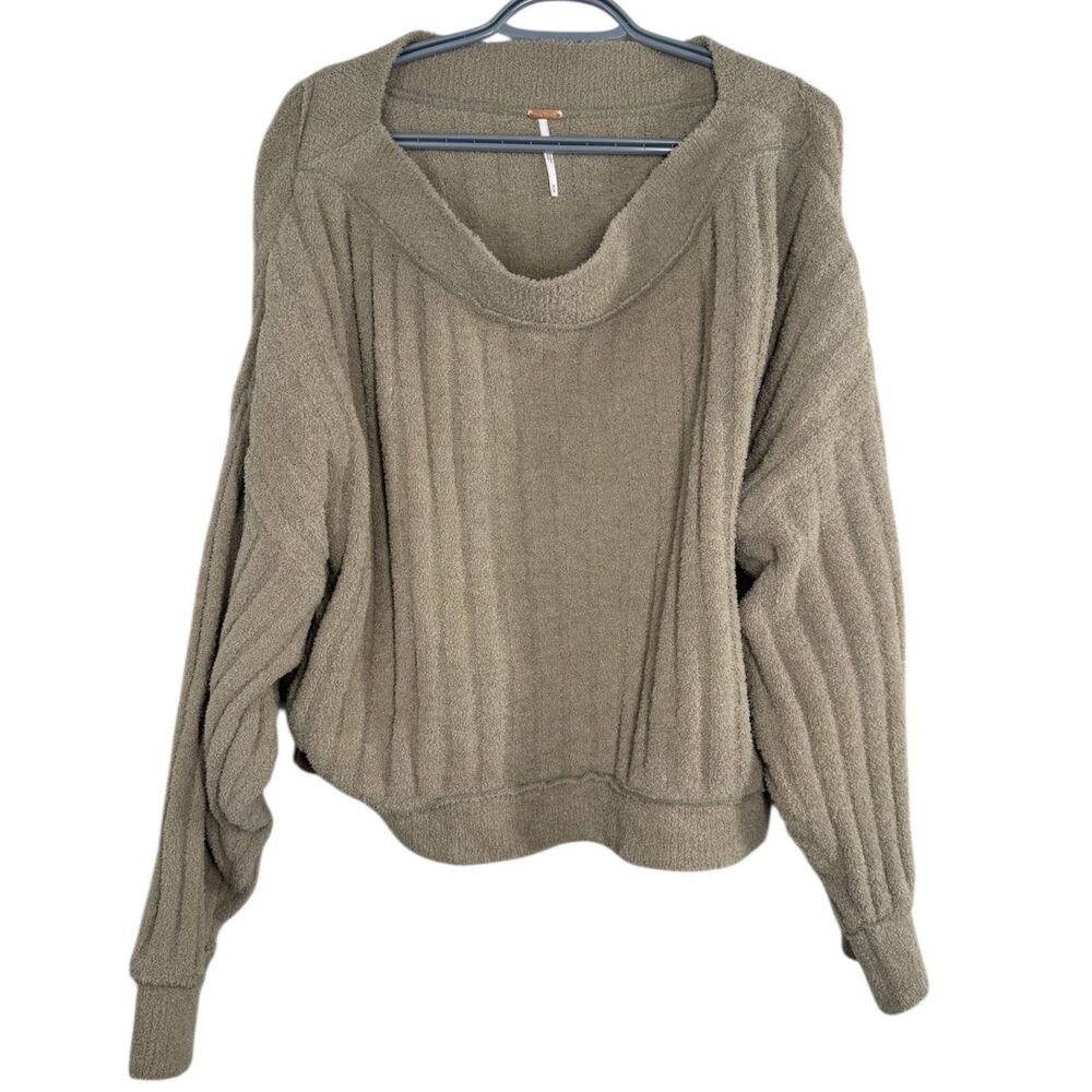 Free People Womens Plush Brown Sweater Sz M Oversized Boxy Boho Dolman Sleeve